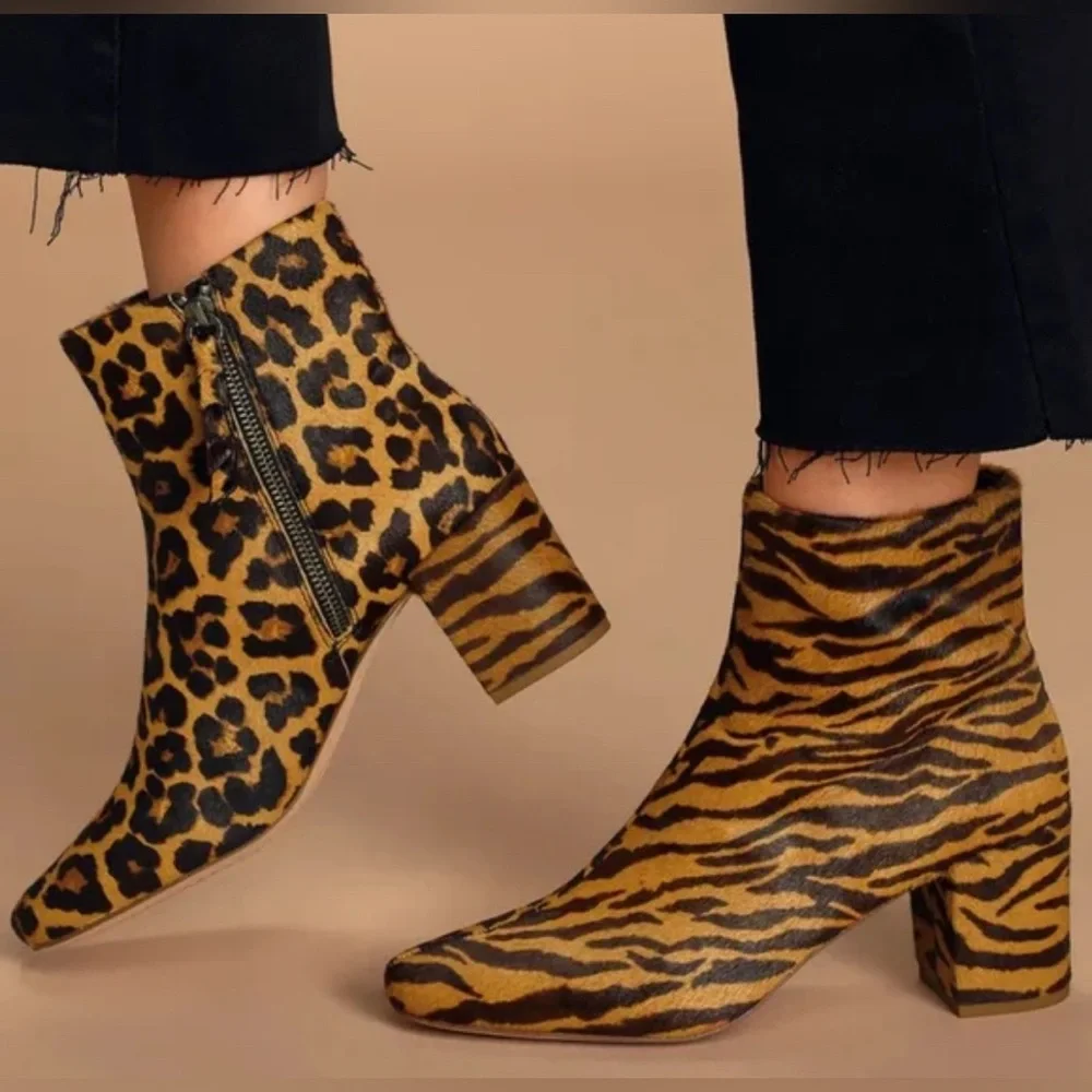 Splendid animal pattern ankle boots/ booties: tiger & leopard patterns. Size 6